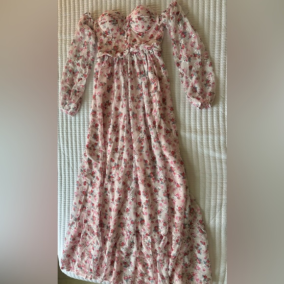 NEW Pink Floral Bridesmaid Maxi Dress Small 4 Off Shoulder Alamour the Label - Picture 10 of 13